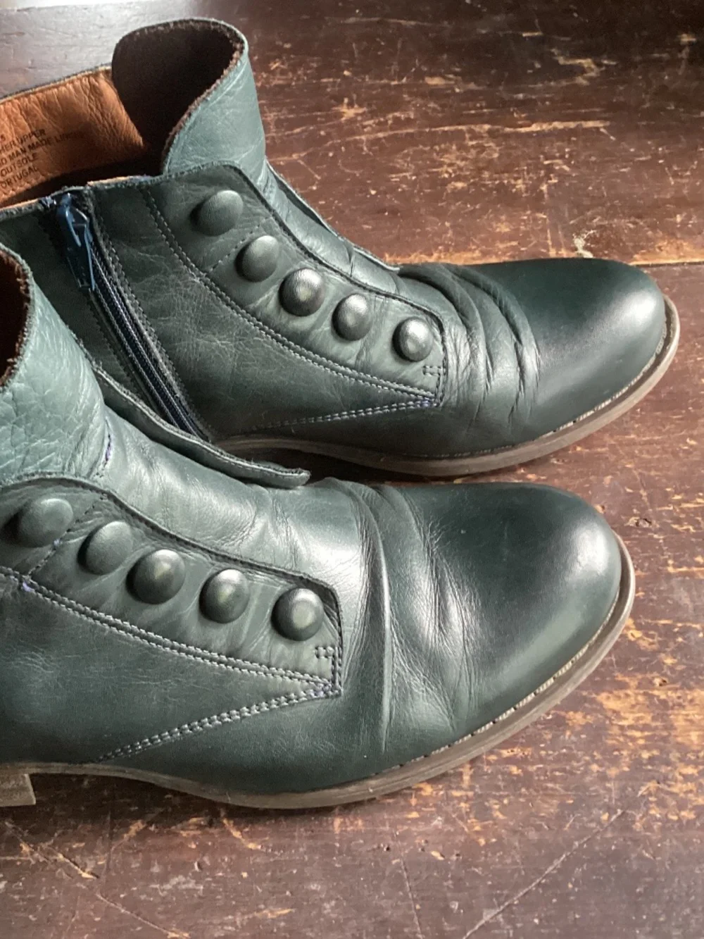 MIZ MOOZ 9.5 ANKLE BOOTS GREEN EDWARDIAN VICTORIAN STYLE LEATHER - Picture 1 of 11